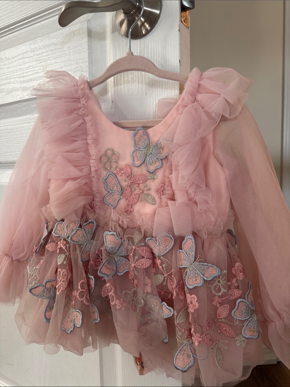 Pink Embroidered Tulle Formal Dress for baby Girls great for one year old bday
